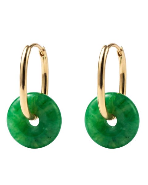 Willow Green jade stone hoop earrings