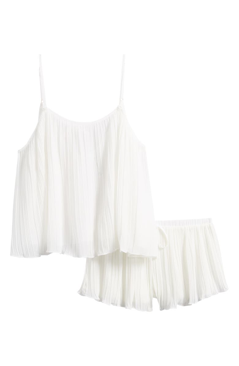 Flora Nikrooz Karina Semisheer Crinkle Chiffon Shorts Pajamas, Main, color, Ivory