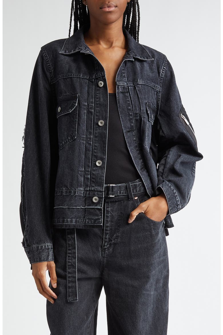 Denim & Nylon Twill Jacket, Main, color, BLACK 001