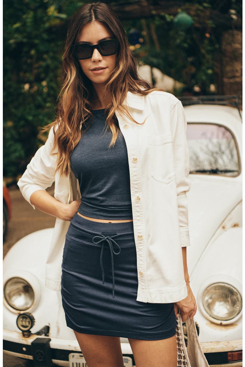 Skyline Ruched Tie Waist Miniskirt, Alternate, color, HEATHER NAVY BLAZER