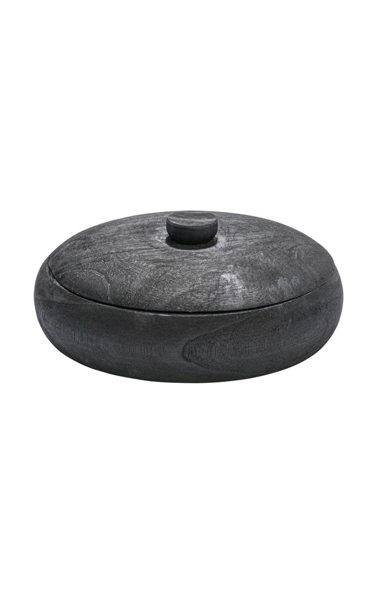 Storied Home Decorative Paulownia Wood Container with Lid, Black, Main, color, Black