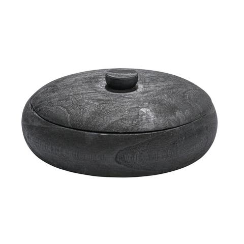 Decorative Paulownia Wood Container with Lid, Black