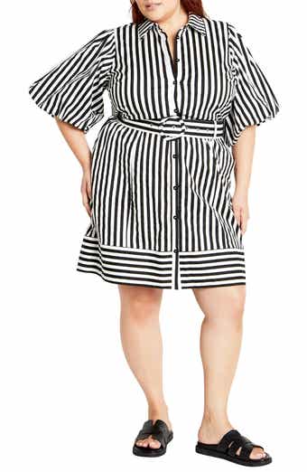 City Chic May Stripe Stretch Poplin Shirtdress