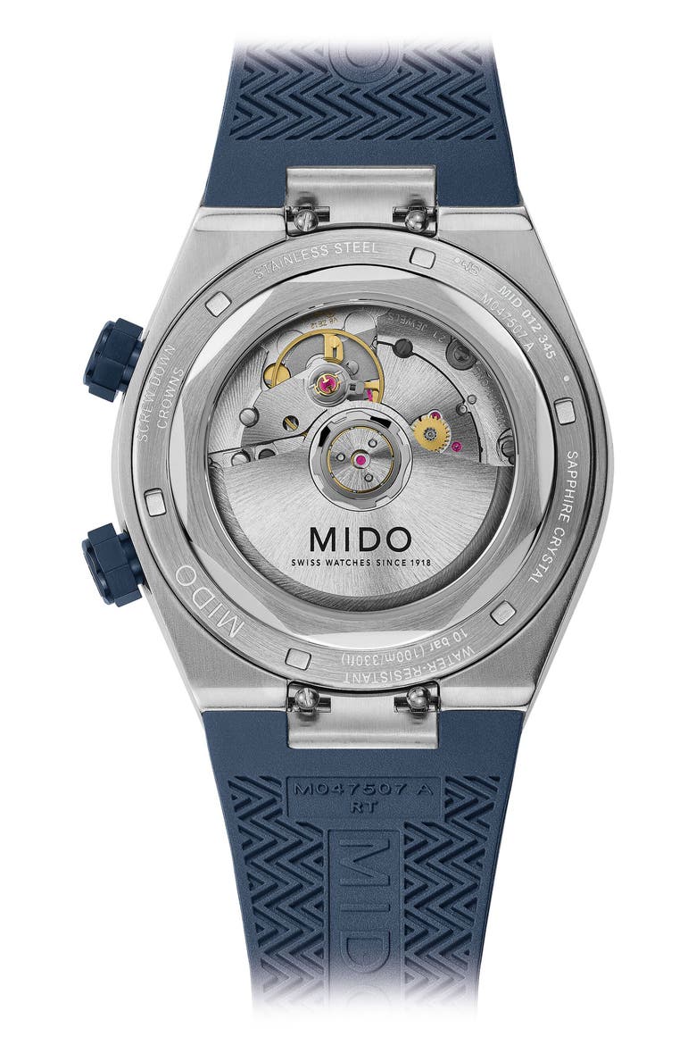 Multifort 8 Two Crowns Automatic Rubber Strap Watch, 40mm, Alternate, color, BLUE