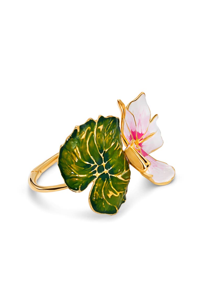 Cyclamen & Leaf Enamel Cuff Bracelet, Alternate, color, PINK