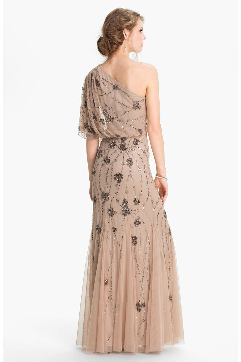 Beaded One Shoulder Blouson Gown, Alternate, color, BEIGE