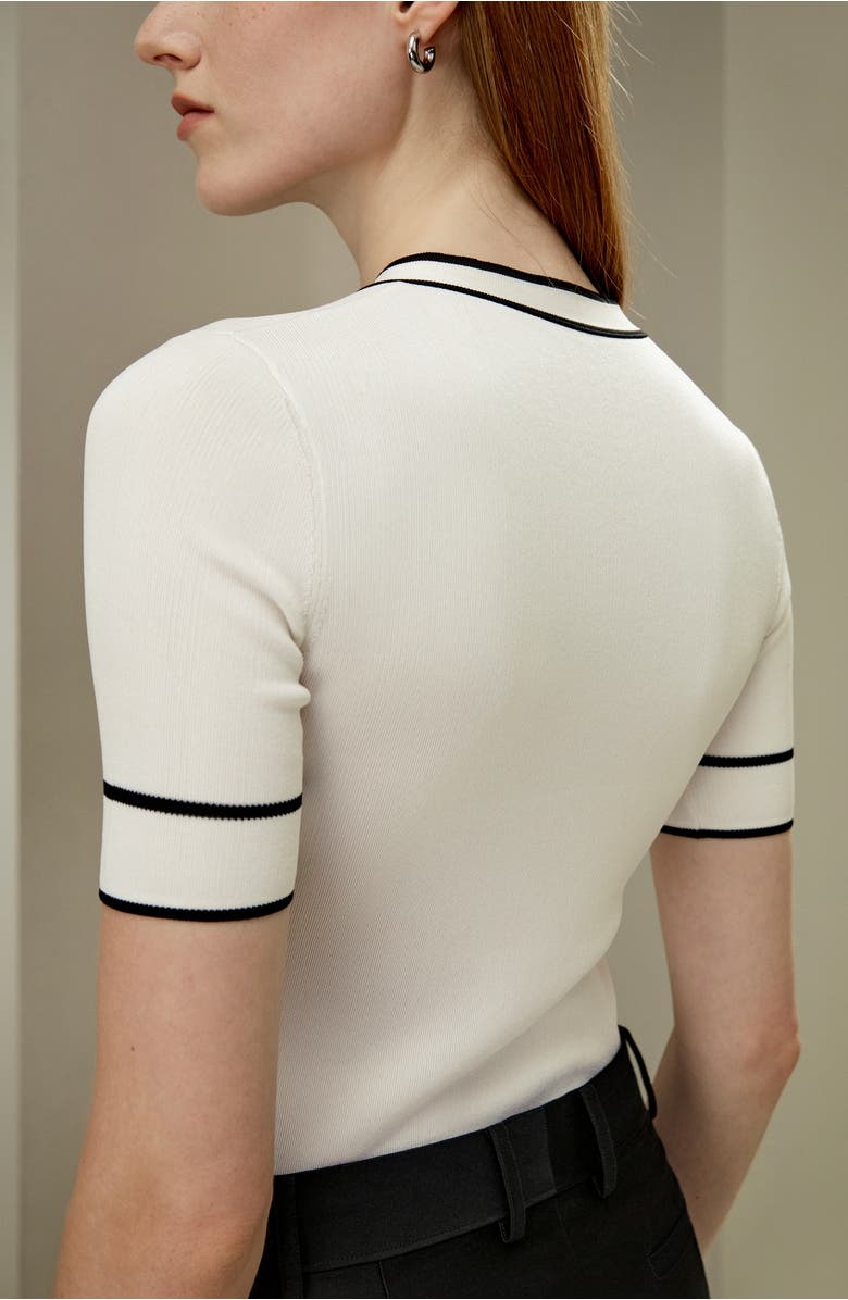 Lilysilk Silk Knit Top with Ribbons, Alternate, color, White With Black Stripes