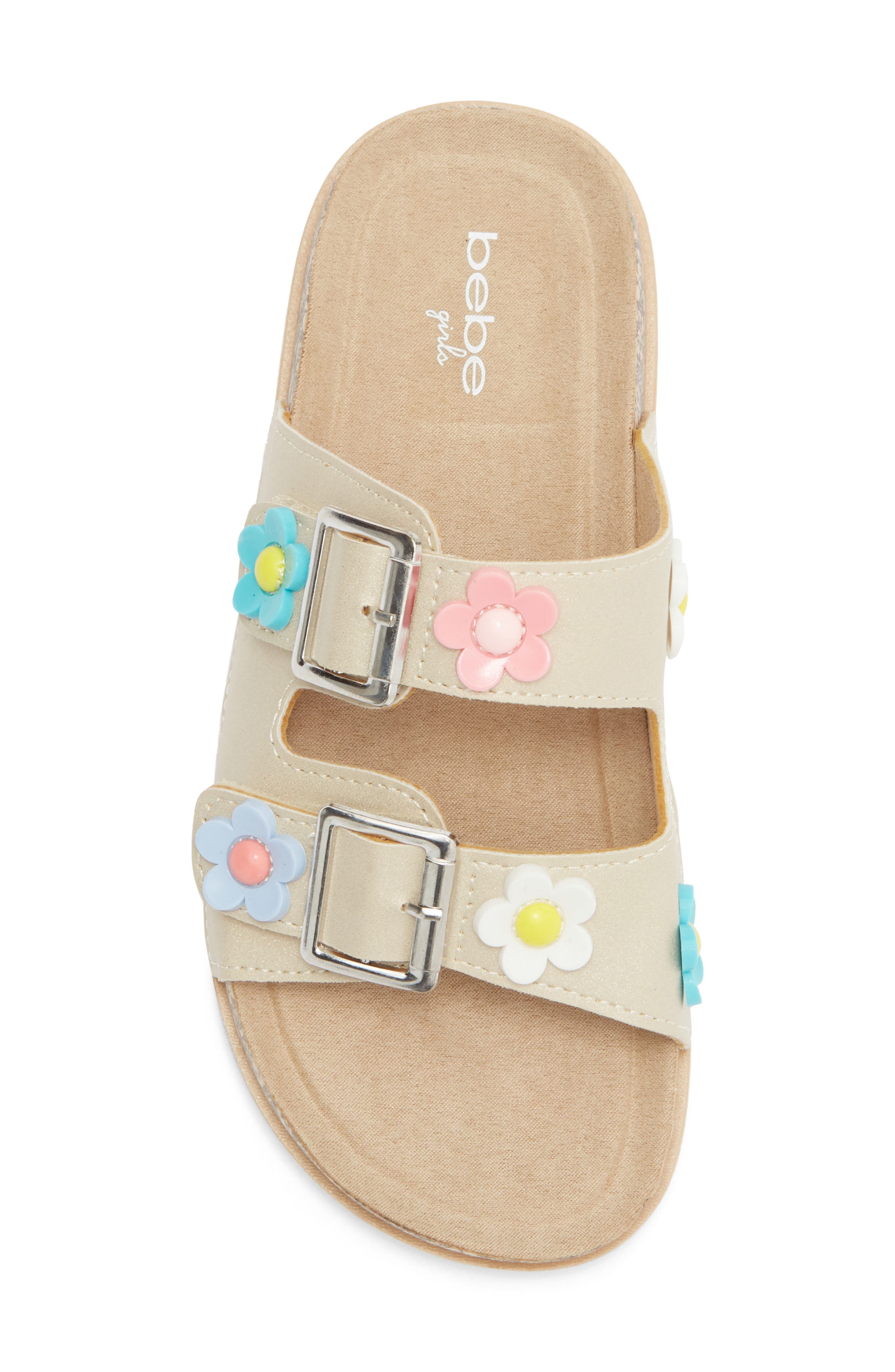 bebe Kids' Flower Accent Double Strap Sandal, Alternate, color, 