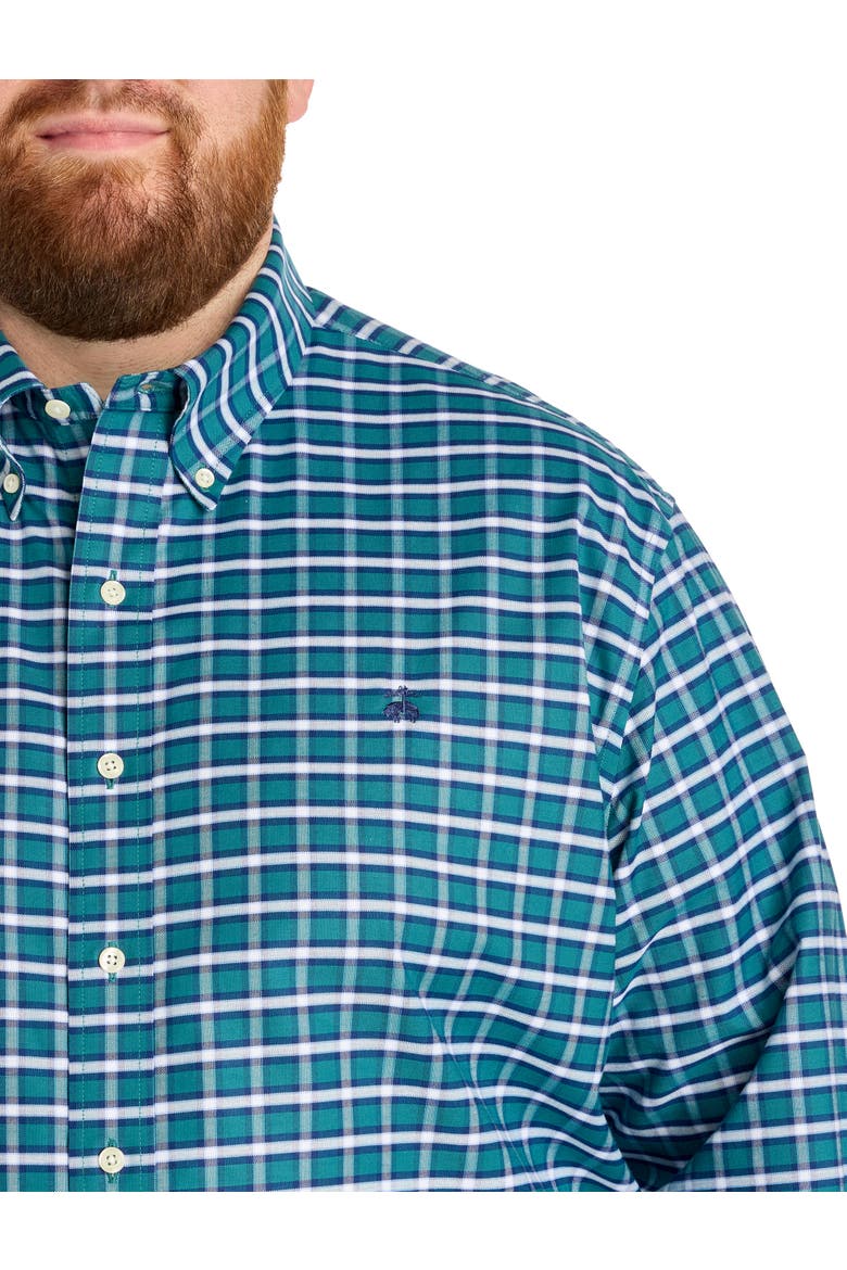 Big & Tall Non-Iron Plaid Sport Shirt V2, Alternate, color, GREEN HERON PLAID
