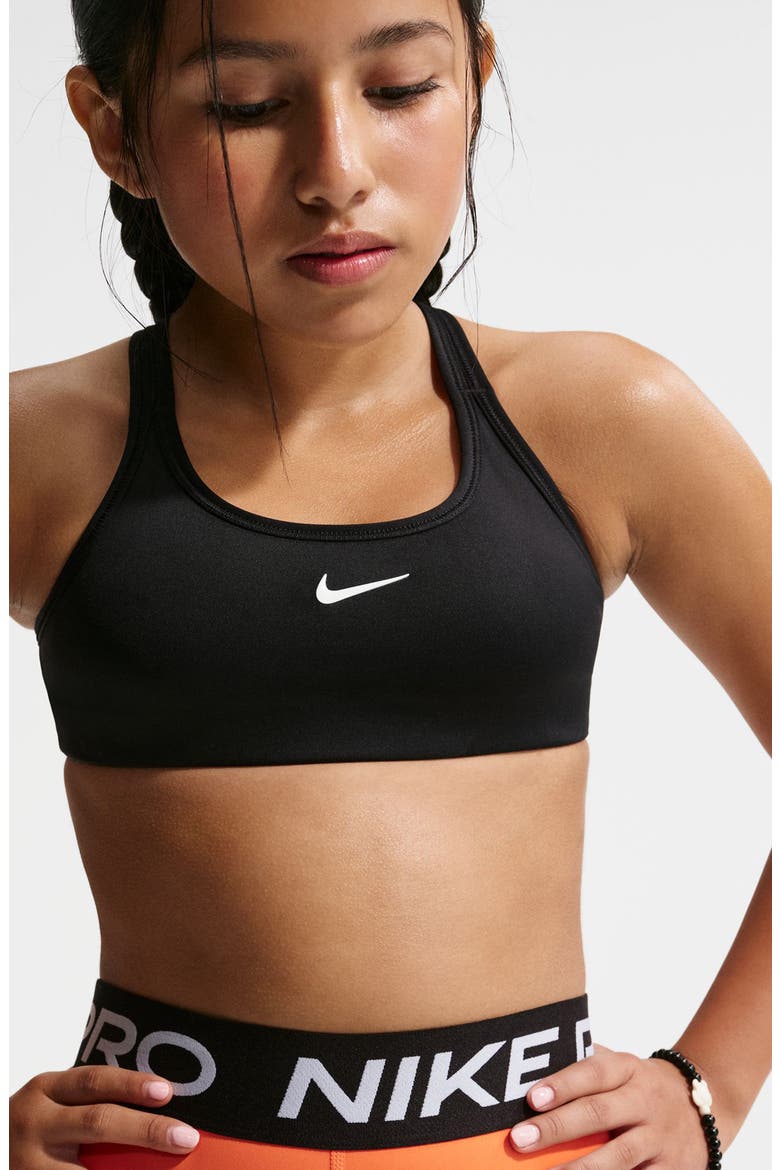 Kids' Pro Swoosh Racerback Sports Bra, Main, color, BLACK/ BLACK/ WHITE
