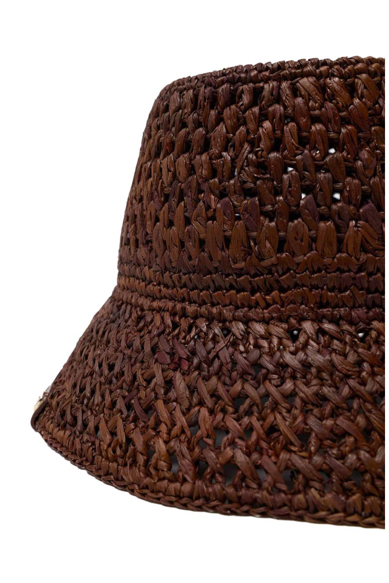 Colourful natural raffia bucket hat, Alternate, color, Brown