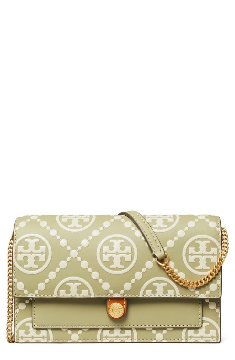 Tory Burch T-Monogram Embossed Leather Wallet on a Chain, Main, color,