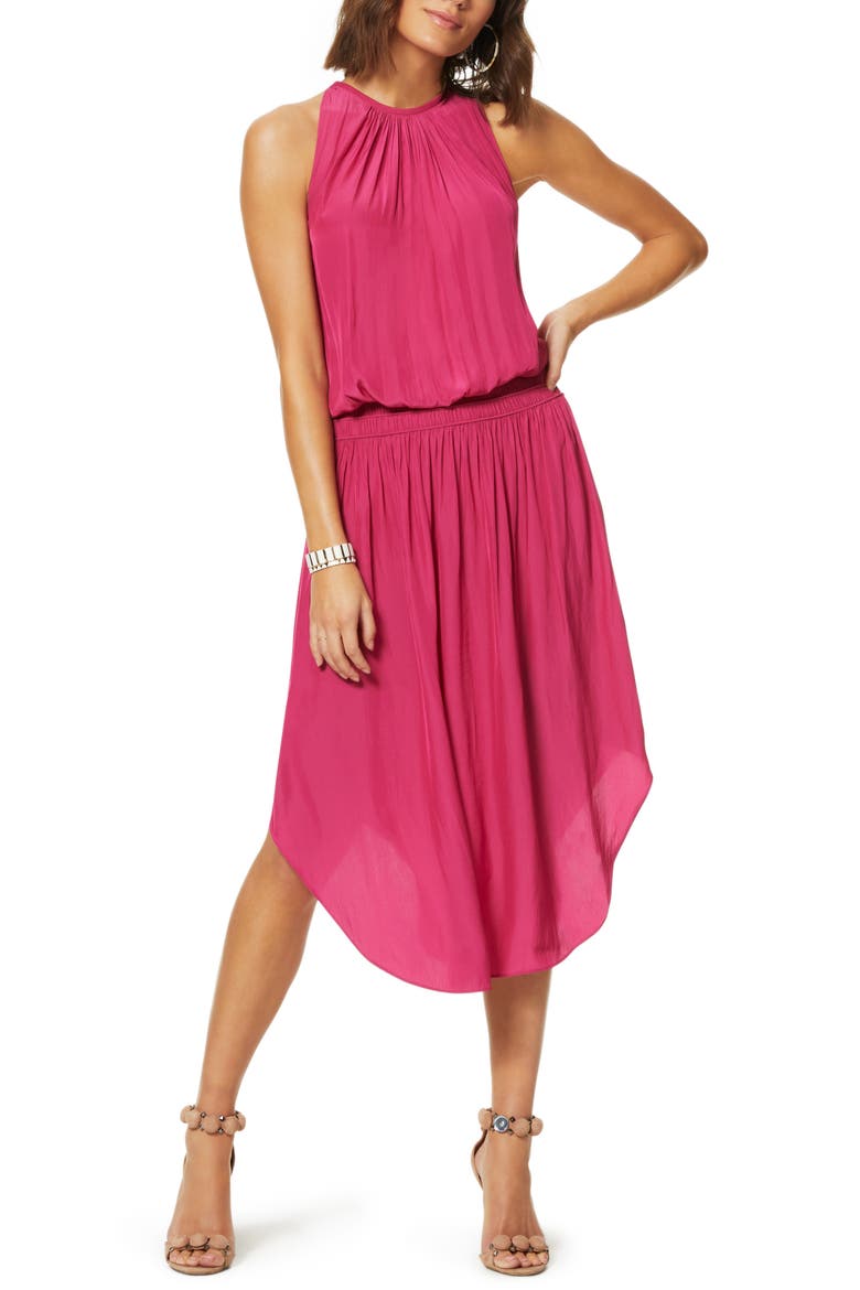 Audrey Smocked Waist Sleeveless Midi Dress, Main, color, PINK TULIP