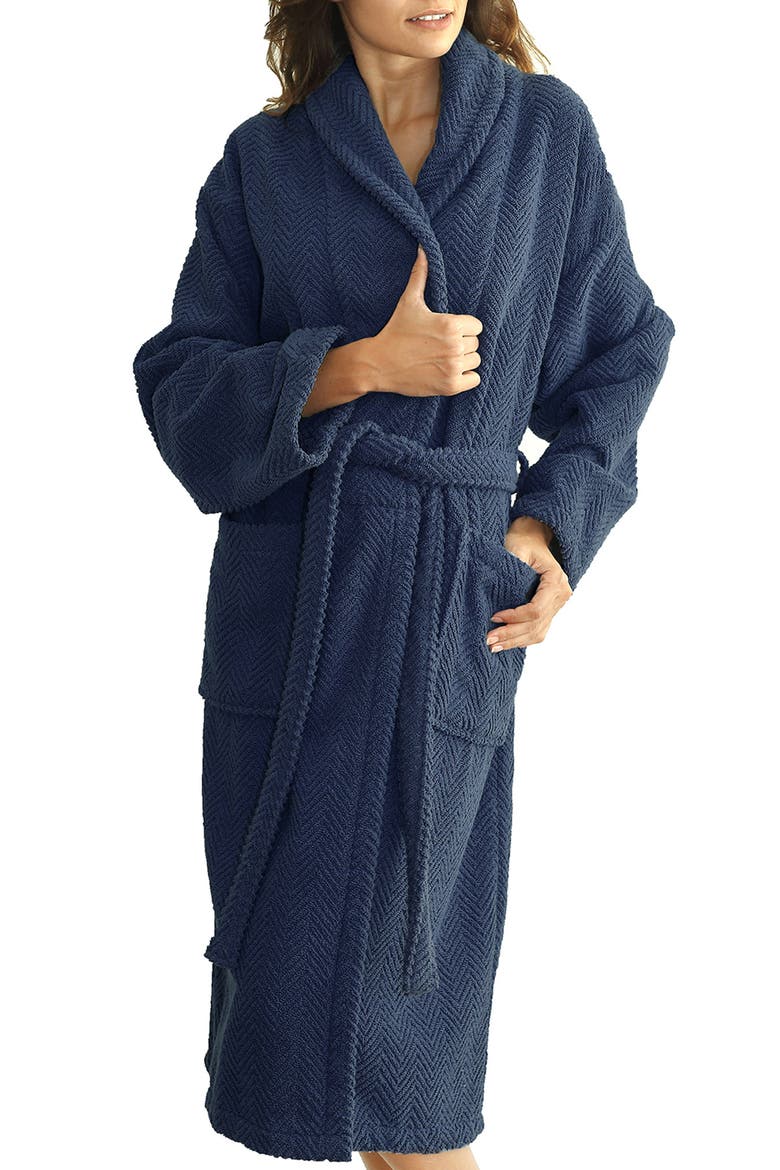 Unisex Herringbone Weave Bathrobe, Main, color, MIDNIGHT BLUE