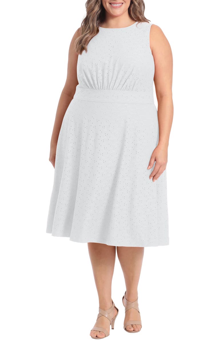 London Times Sleeveless Embroidered Eyelet Midi Dress, Main, color, 