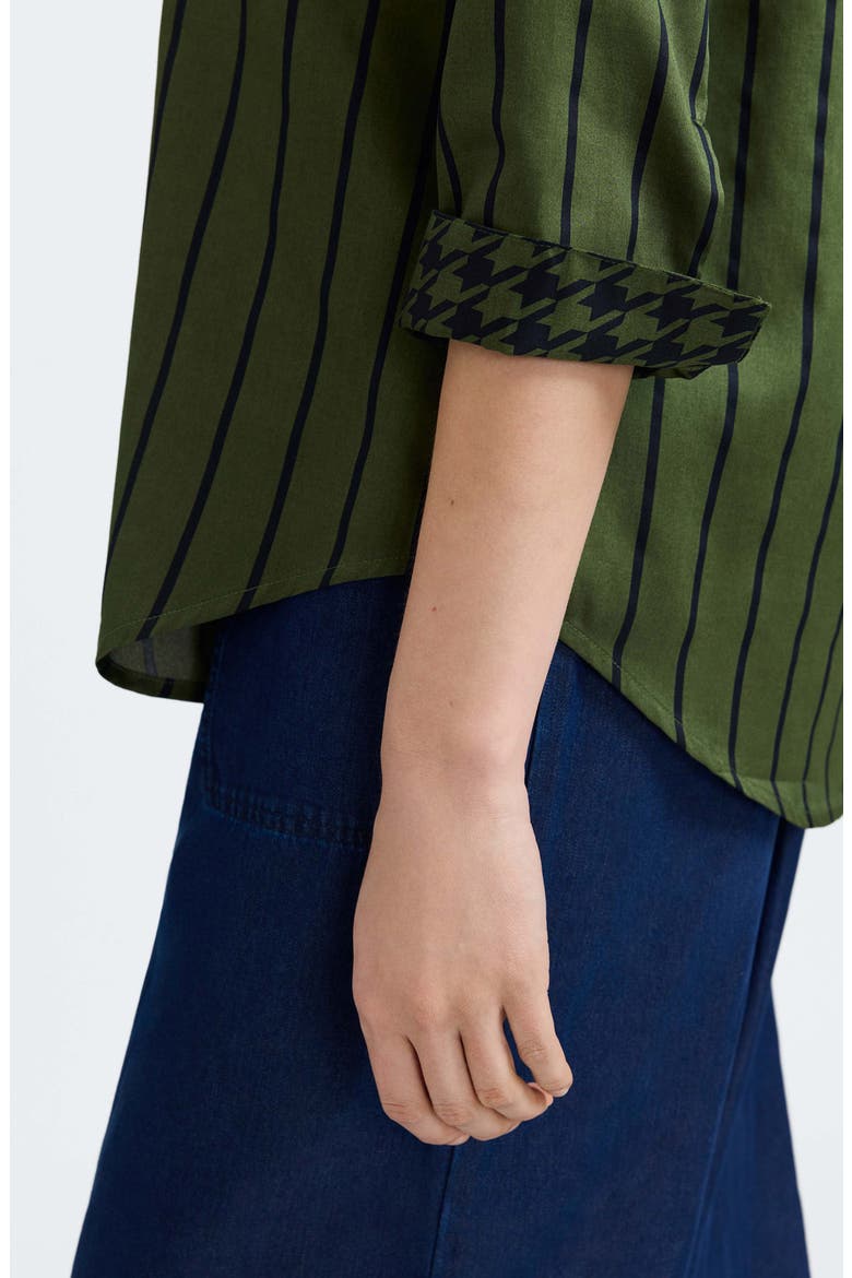 Margie Stripe Three-Quarter Sleeve Button-Up Shirt, Alternate, color, BASIL GREEN/ BLACK