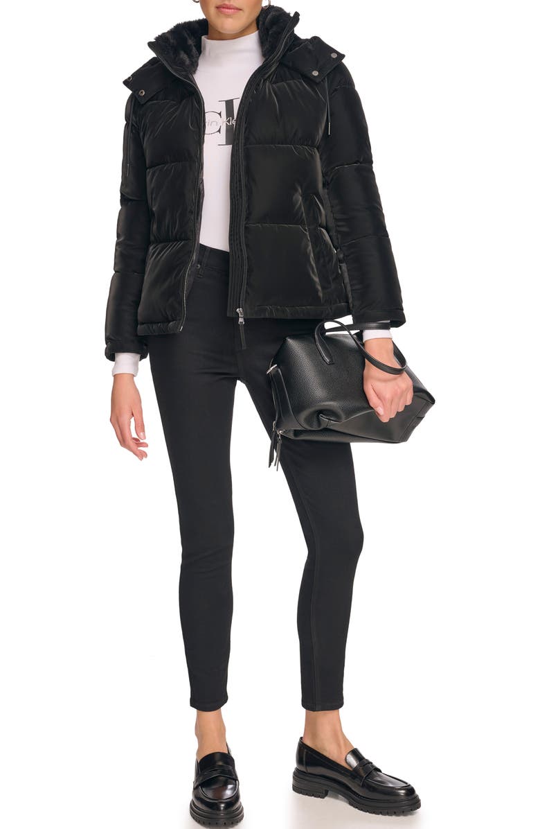 Calvin Klein Faux Fur Lined Hooded Puffer Jacket, Alternate, color, 