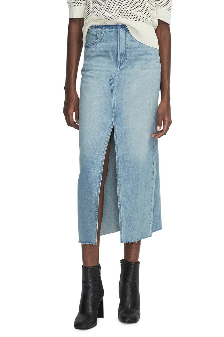 Clara Raw Edge Cotton Denim Skirt, Main, color, ERIN