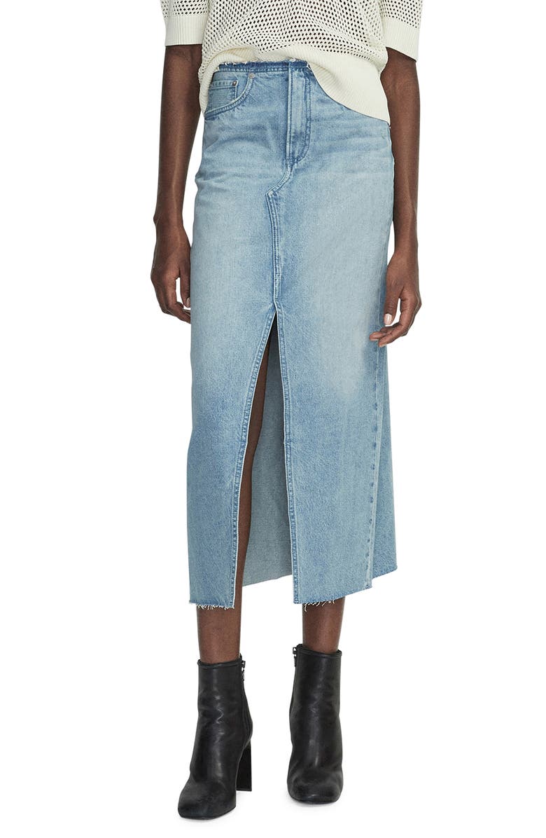 rag & bone Clara Raw Edge Cotton Denim Skirt, Main, color,