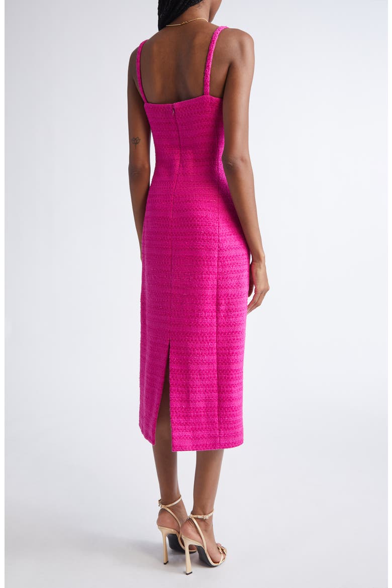 Cotton Blend Tweed Sheath Midi Dress, Alternate, color, HOT PINK