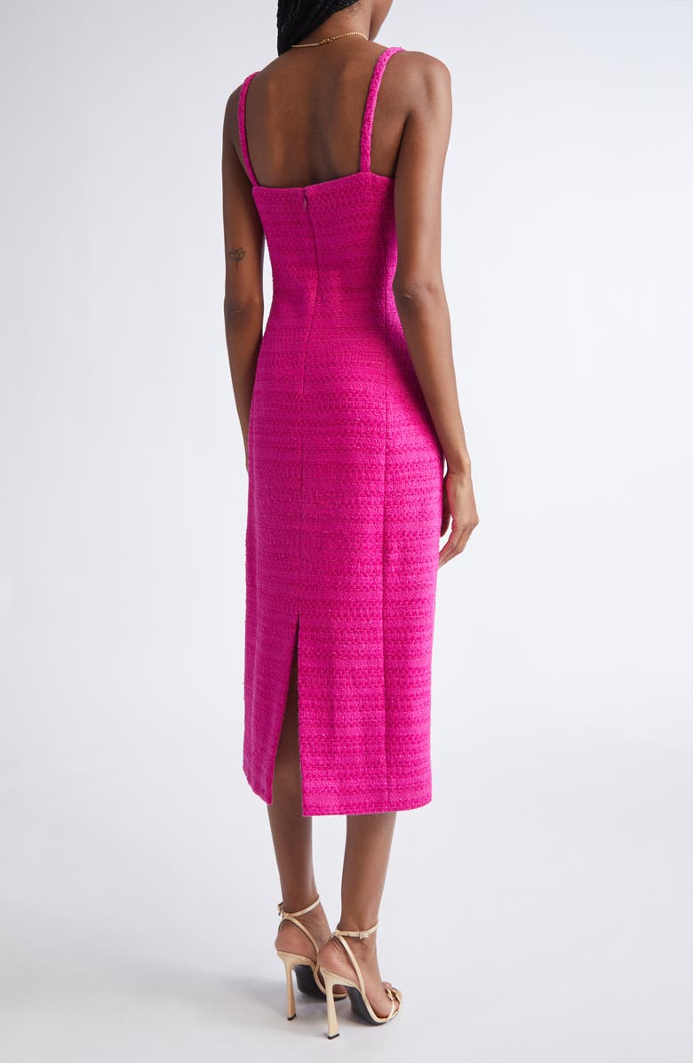 ST. JOHN Cotton Blend Tweed Sheath Midi Dress, Alternate, color, Hot Pink