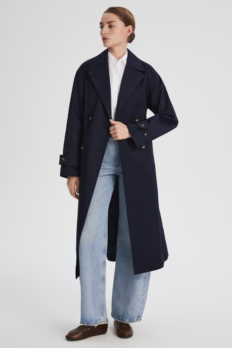 Maxi Oversized Trench Coat, Alternate, color, Navy
