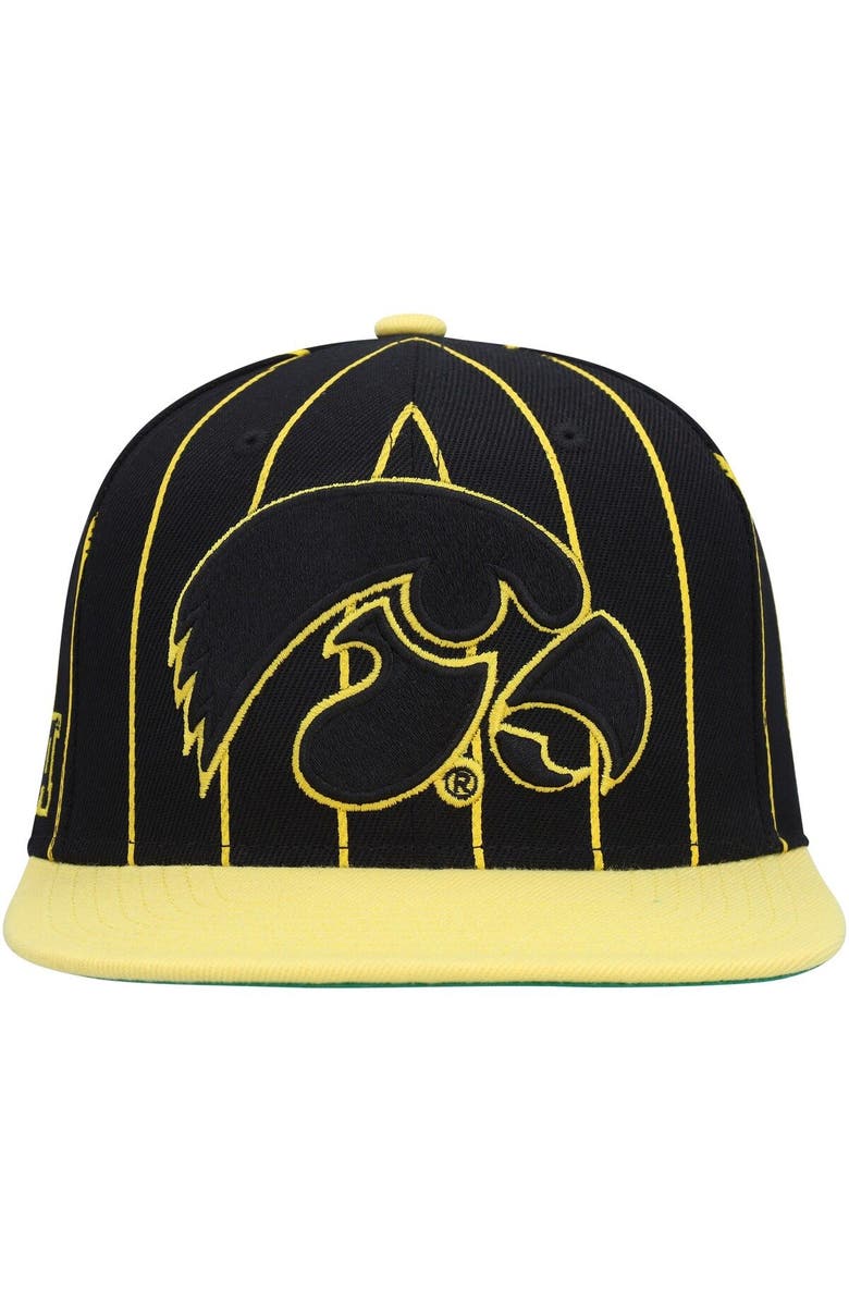 Mitchell & Ness Men's Mitchell & Ness Black Iowa Hawkeyes Team Pinstripe Snapback Hat, Alternate, color, Black