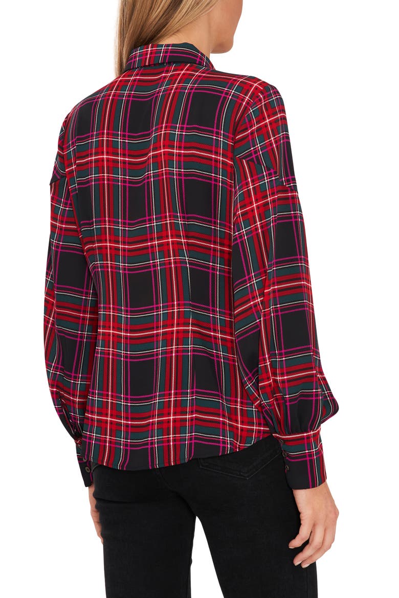 Plaid Pussy Bow Blouse, Alternate, color, RICH BLACK