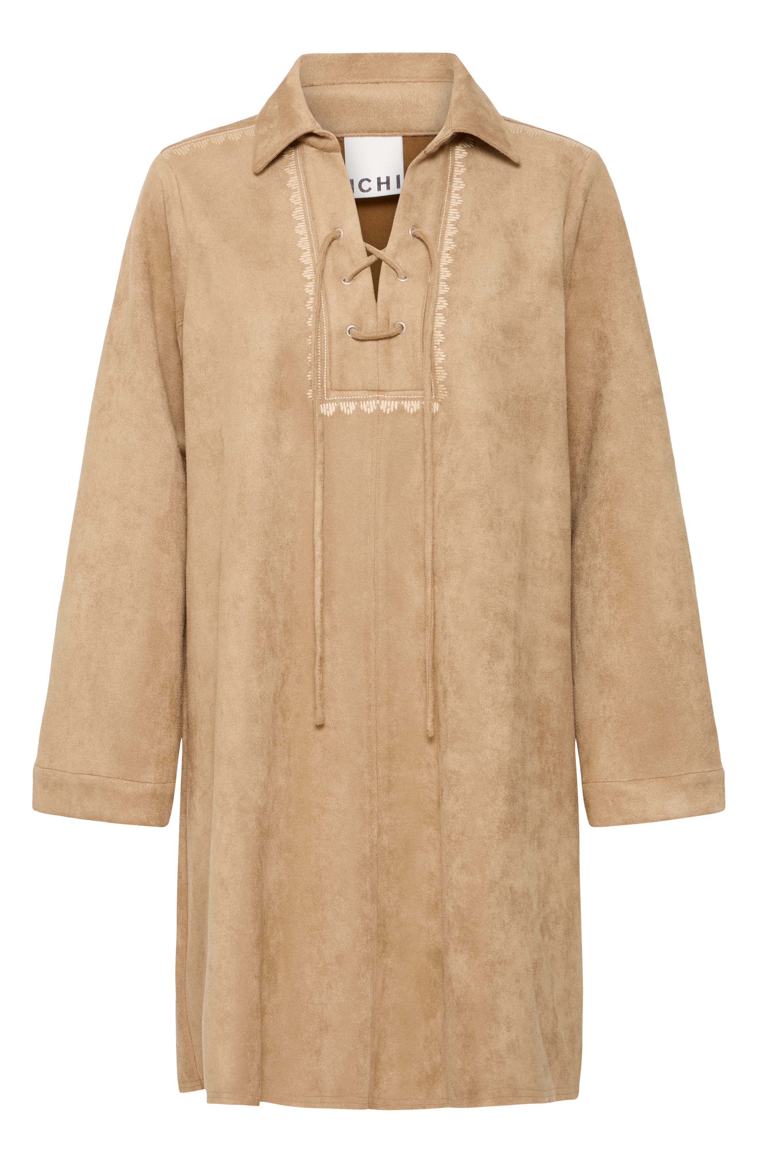 ICHI Faux Suede Long Sleeve Shirtdress