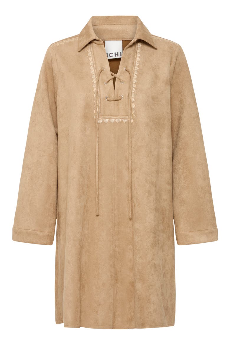 Faux Suede Long Sleeve Shirtdress, Main, color, TRAVERTINE
