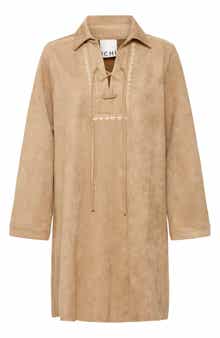Faux Suede Long Sleeve Shirtdress