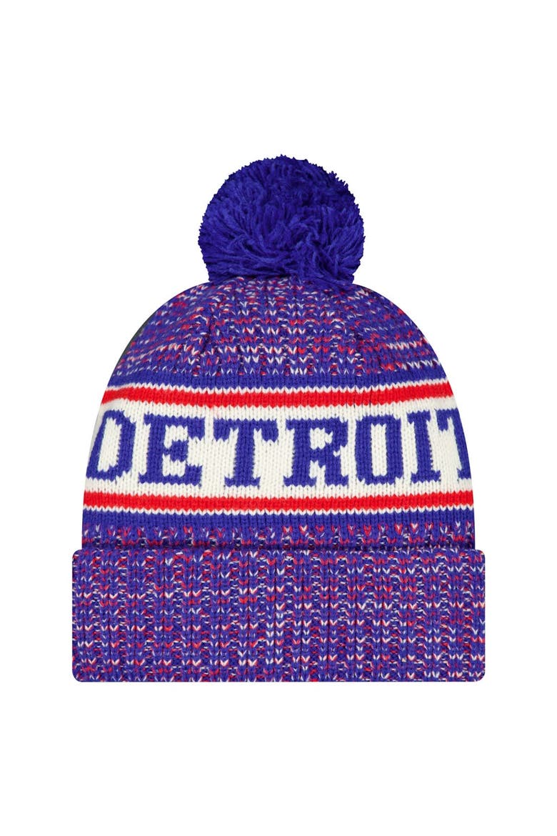 Men's New Era  Blue Detroit Pistons Team Cuffed Knit Hat with Pom, Alternate, color, Blue