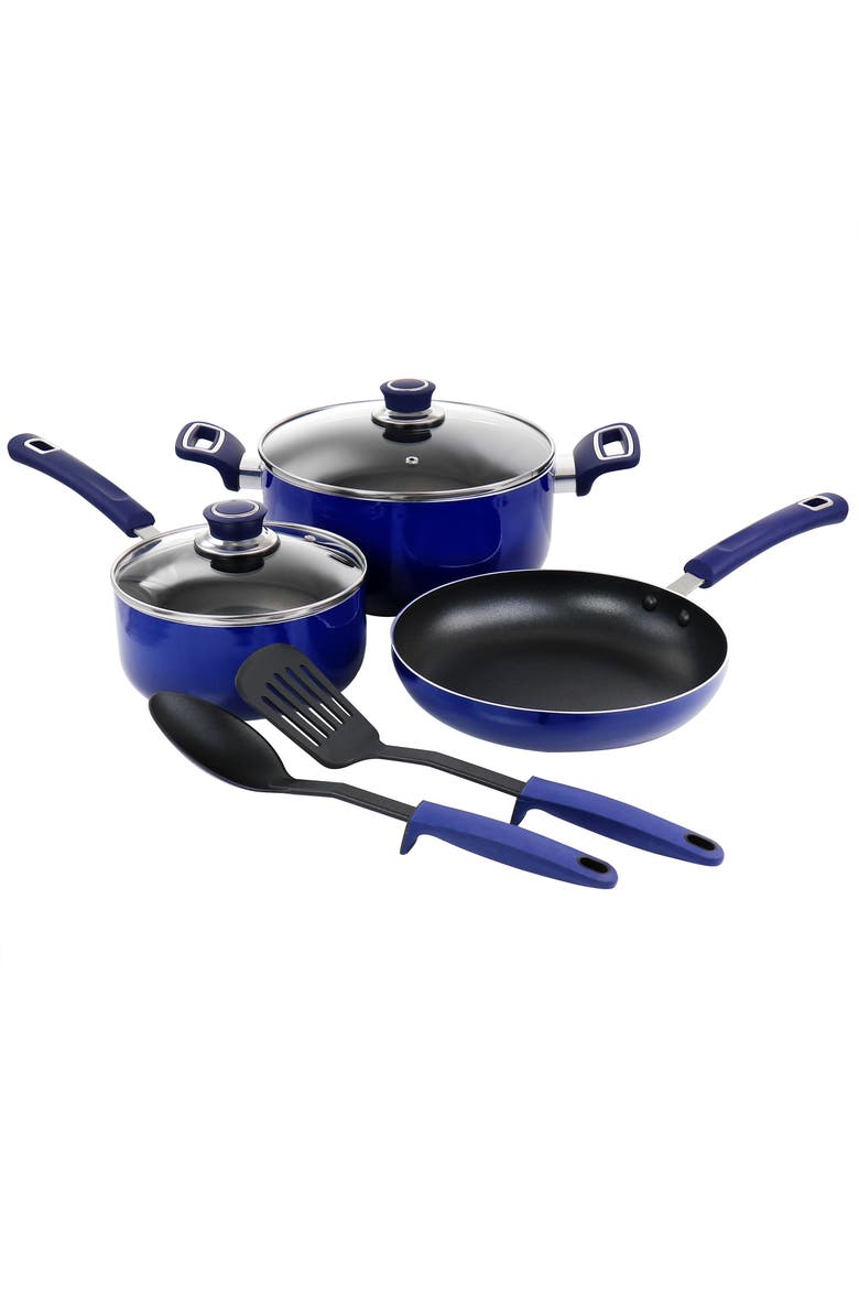 7 Piece Non Stick Aluminum Cookware Set, Main, color, Blue