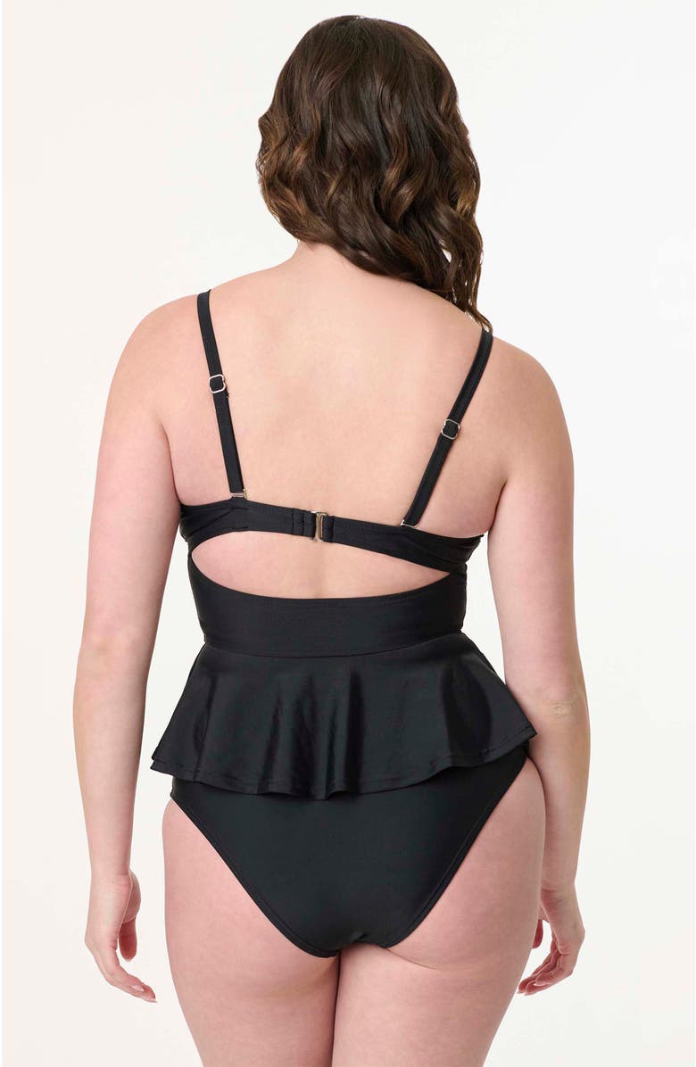 Unique Vintage Peplum Solana Tankini Swim Top, Alternate, color, Black