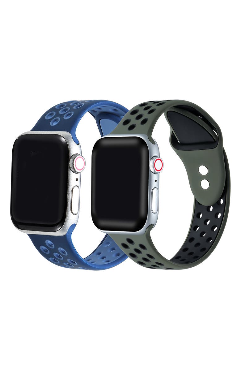 Posh Tech Assorted 2-Pack Silicone Apple Watch<sup>®</sup> Watchbands, Alternate, color, Assorted Blue/ Green
