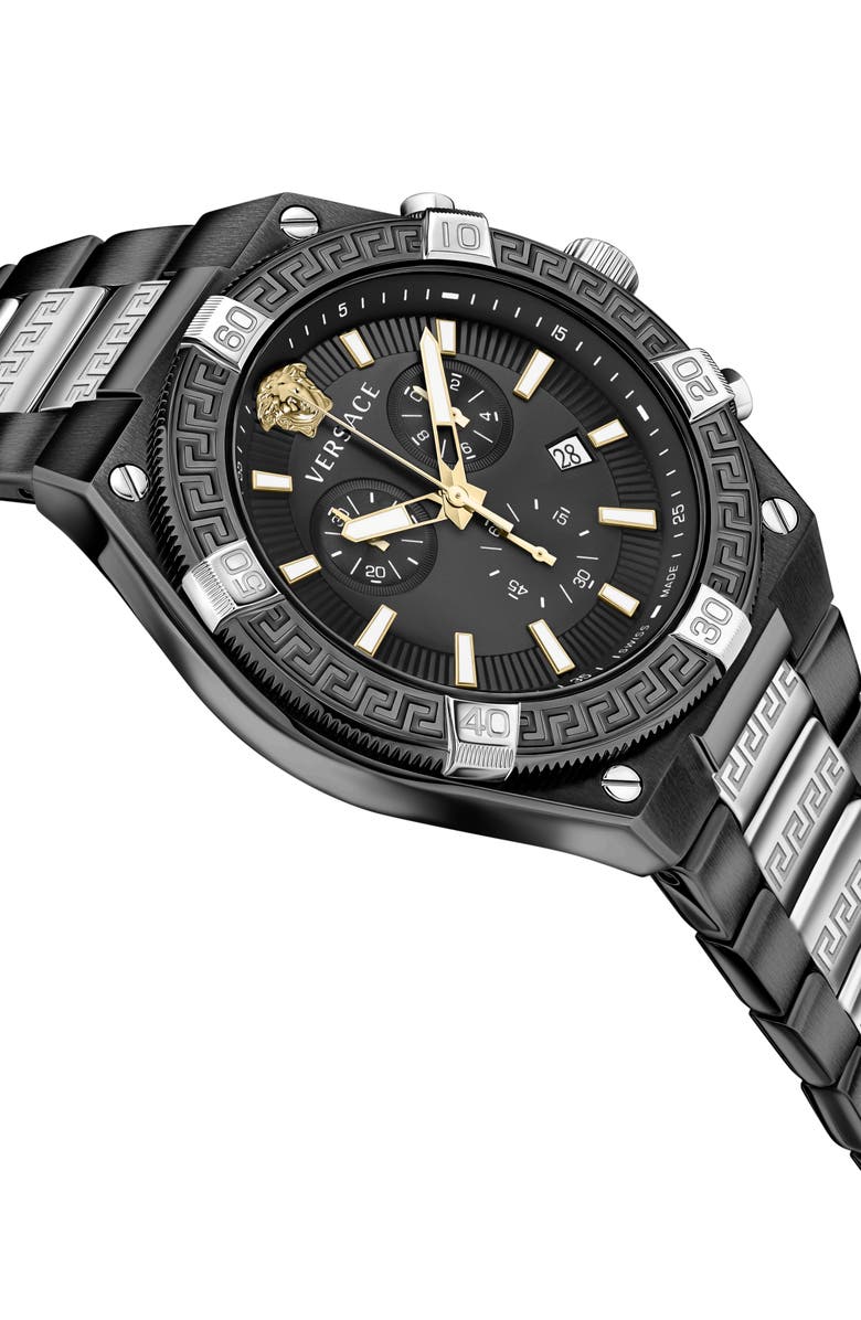 Versace V-Sporty Greca Two-Tone Bracelet Watch, 46mm, Alternate, color, Ip Black