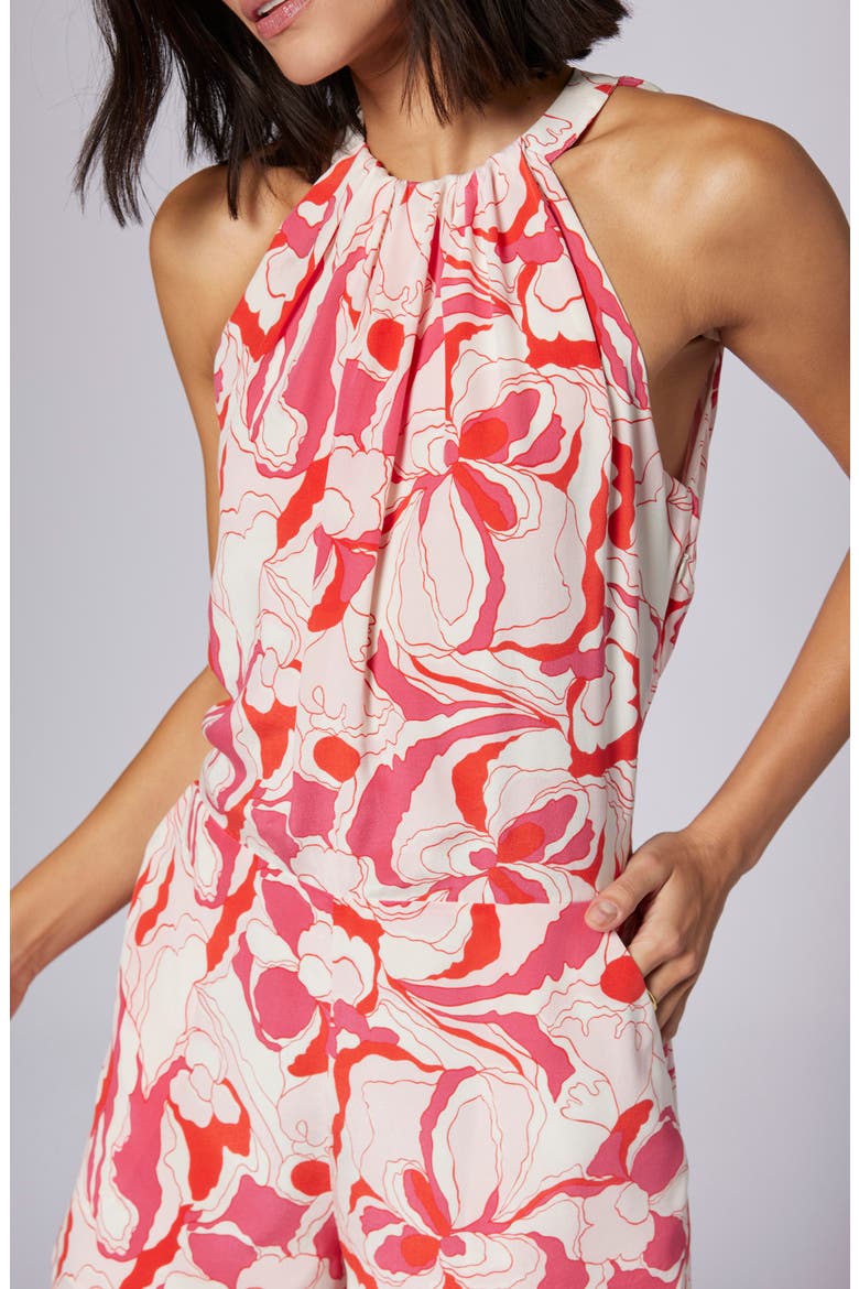 Eudora Abstract Floral Silk Romper, Alternate, color, RASPBERRY SORBET MULTI