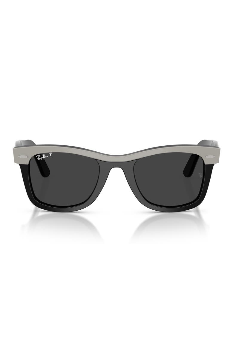 50mm Wayfarer Polarized Square Sunglasses, Main, color, GREY ON BLACK / POLAR BLACK