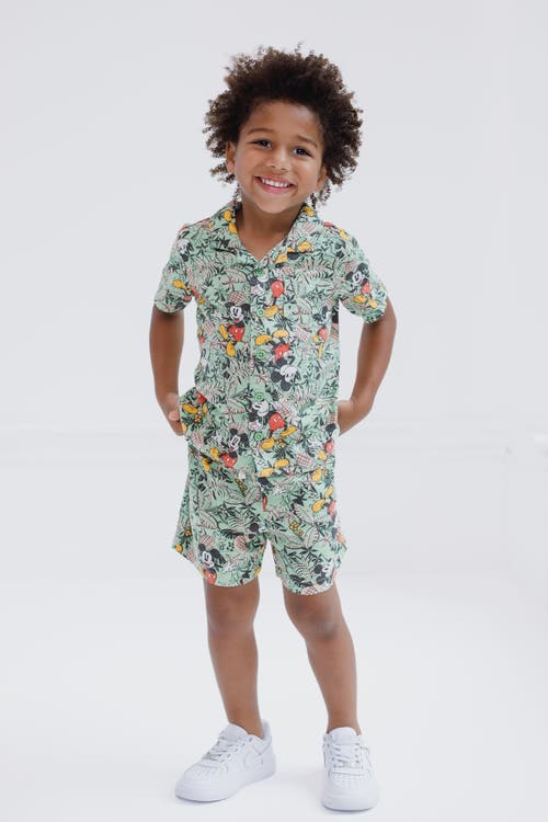Disney Mickey Mouse Button-down T-shirt & Shorts Set In Green