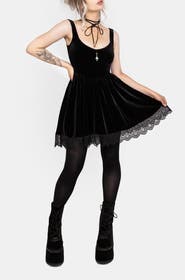 Disturbia Orbweb Lace Hem Velour Mini Dress