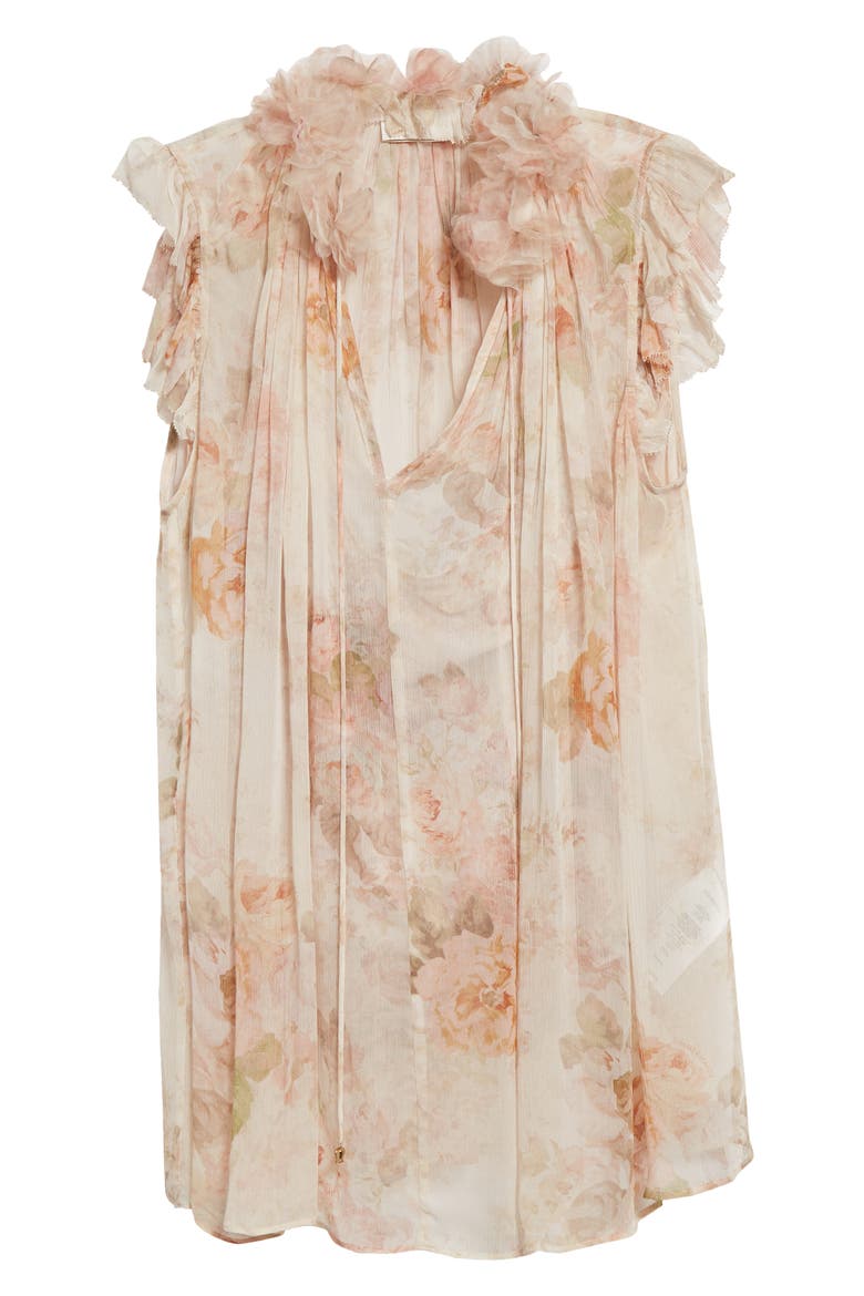 Frilled Cap Sleeve Top, Alternate, color, CREAM ROCOCO FLORAL
