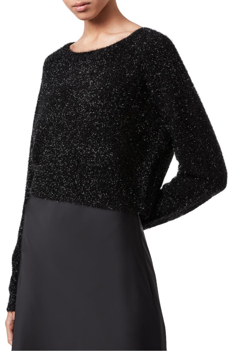 Rosetta Tinsel Two Piece Sweater & Slipdress, Alternate, color, BLACK