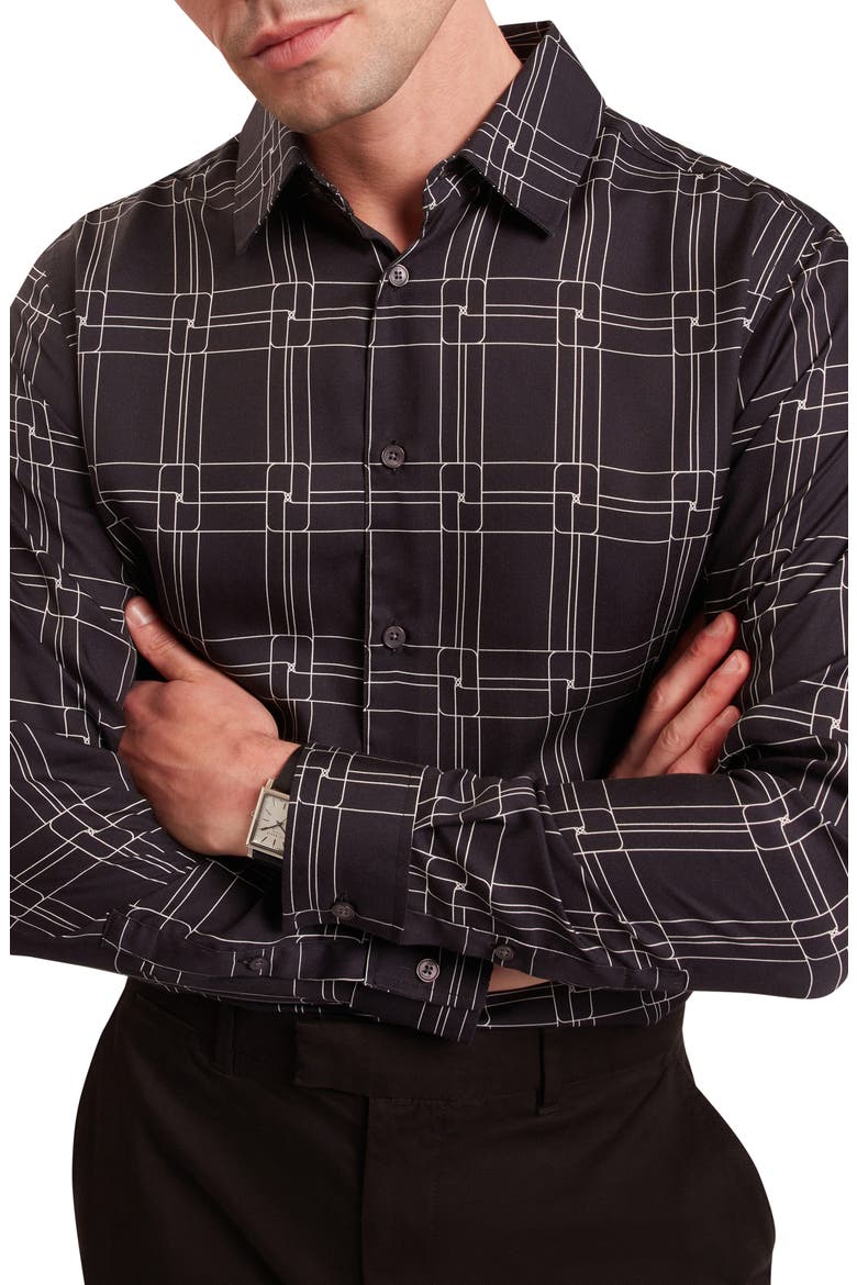 Lirra Regular Fit Geometric Print Button-Up Shirt, Main, color, BLACK
