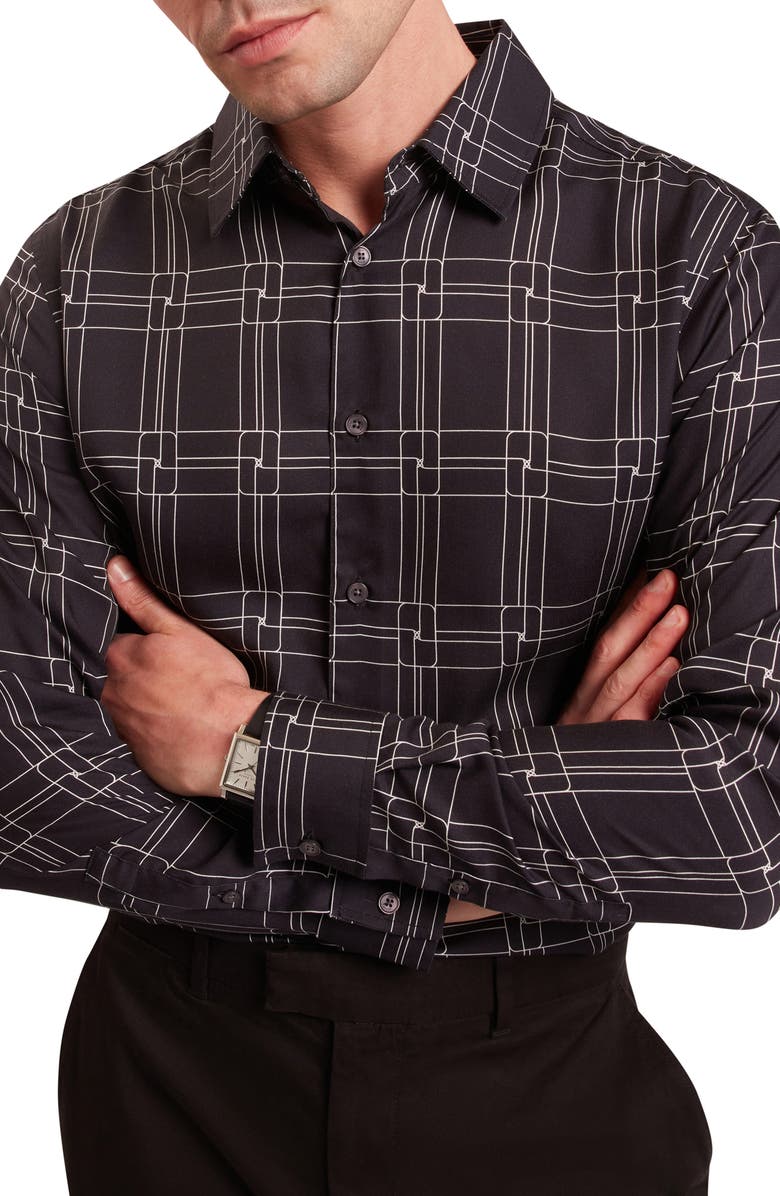 Ted Baker Lirra Regular Fit Geometric Print Button-Up Shirt, Main, color, Black