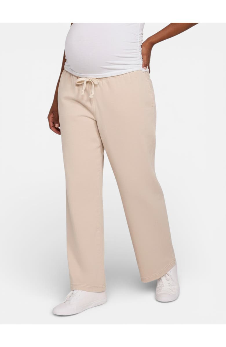 MOTHERHOOD MATERNITY Under the Belly Tie Waist Denim Wide Leg Pant, Alternate, color, Sand Wash