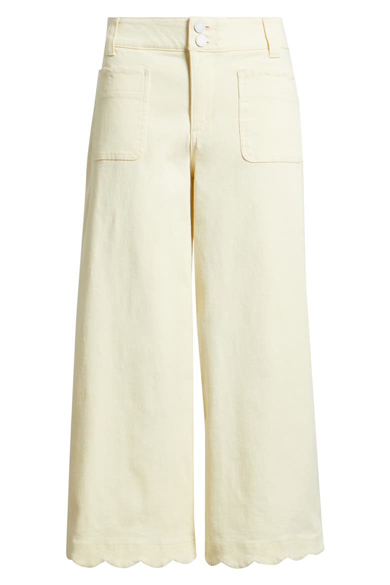 Scallop Patch Pocket High Waist Crop Wide Leg Twill Pants, Alternate, color, LEMON LUSH