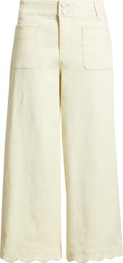 Wit & Wisdom Scallop Patch Pocket High Waist Crop Wide Leg Twill Pants