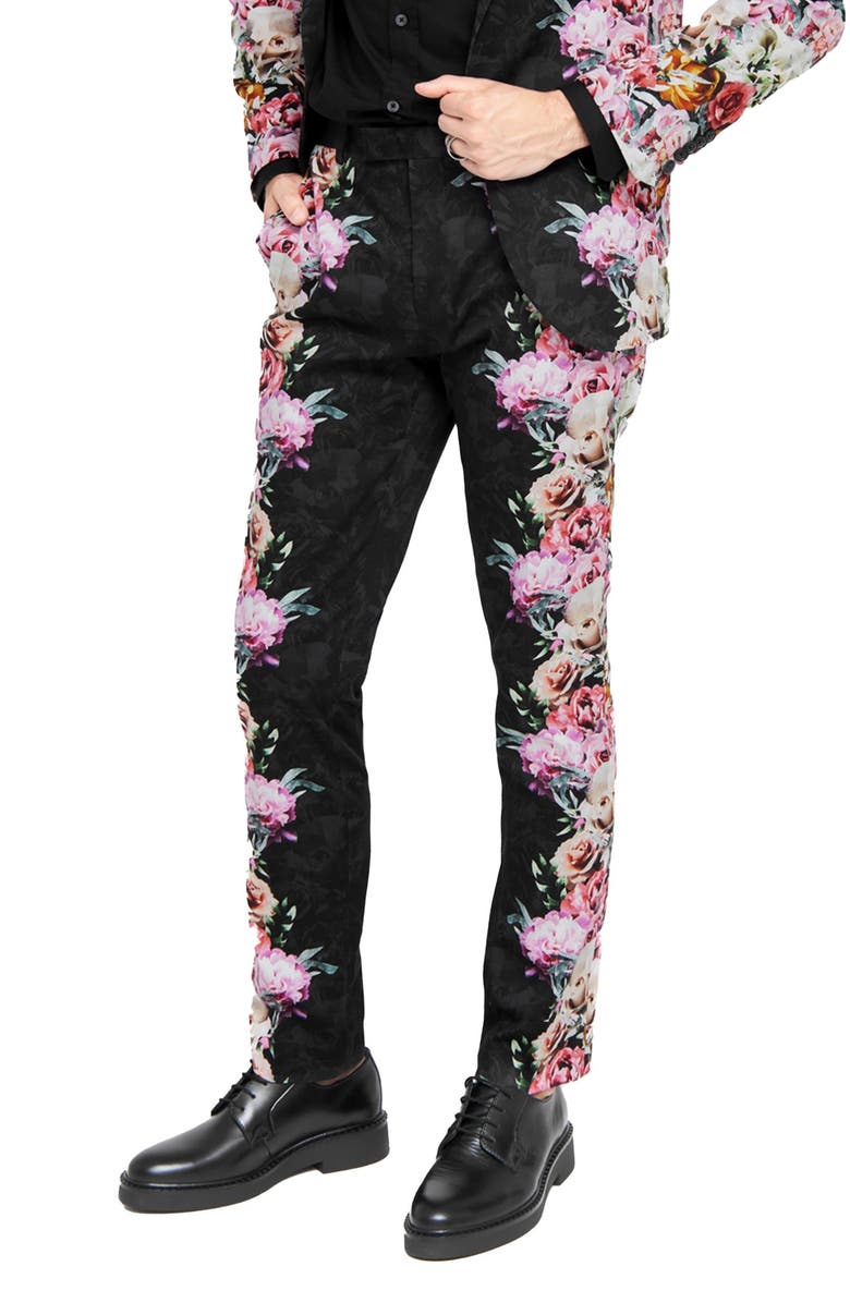 Twisted Tailor Ikeda Slim Fit Black Floral Suit Trousers, Main, color,