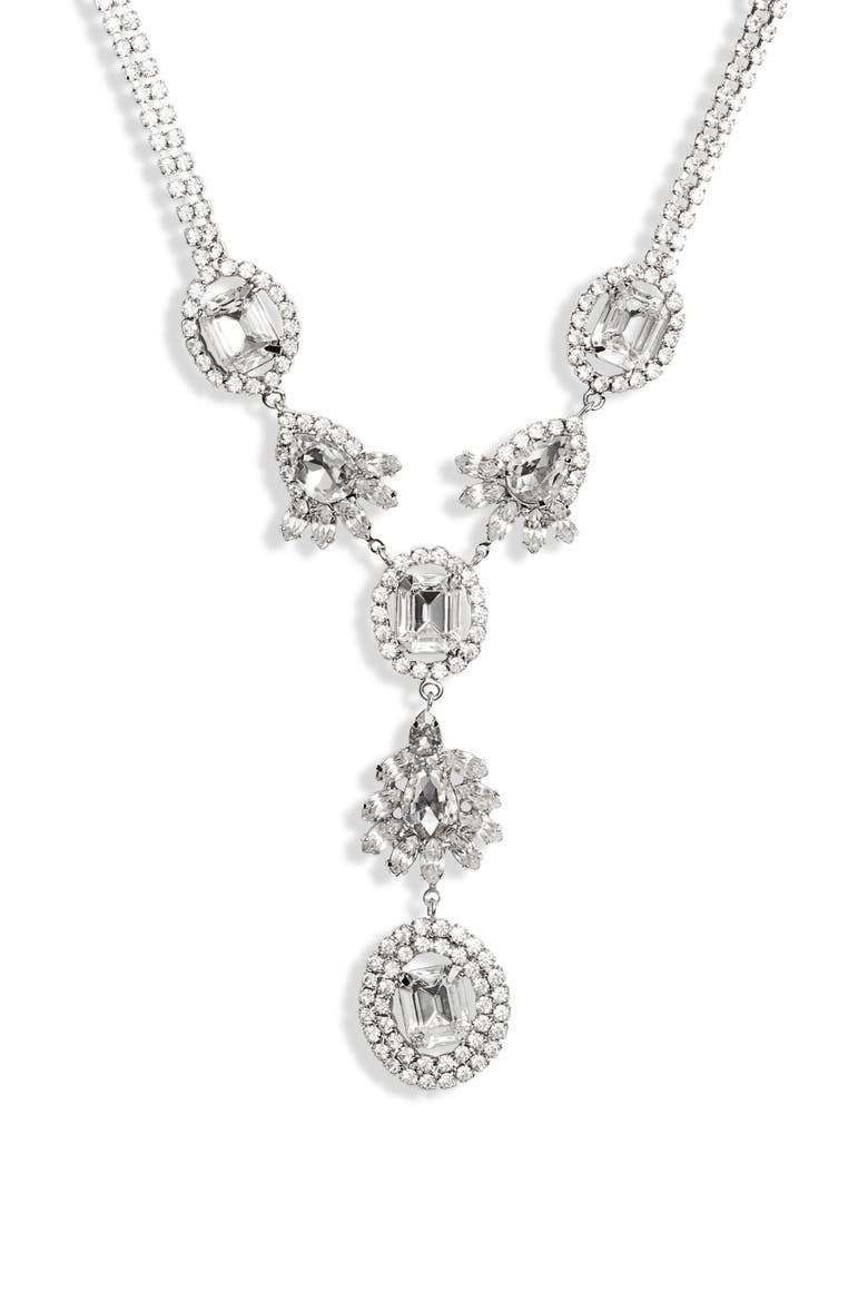Crystal Y-Necklace, Main, color, CRYSTAL/ SILVER