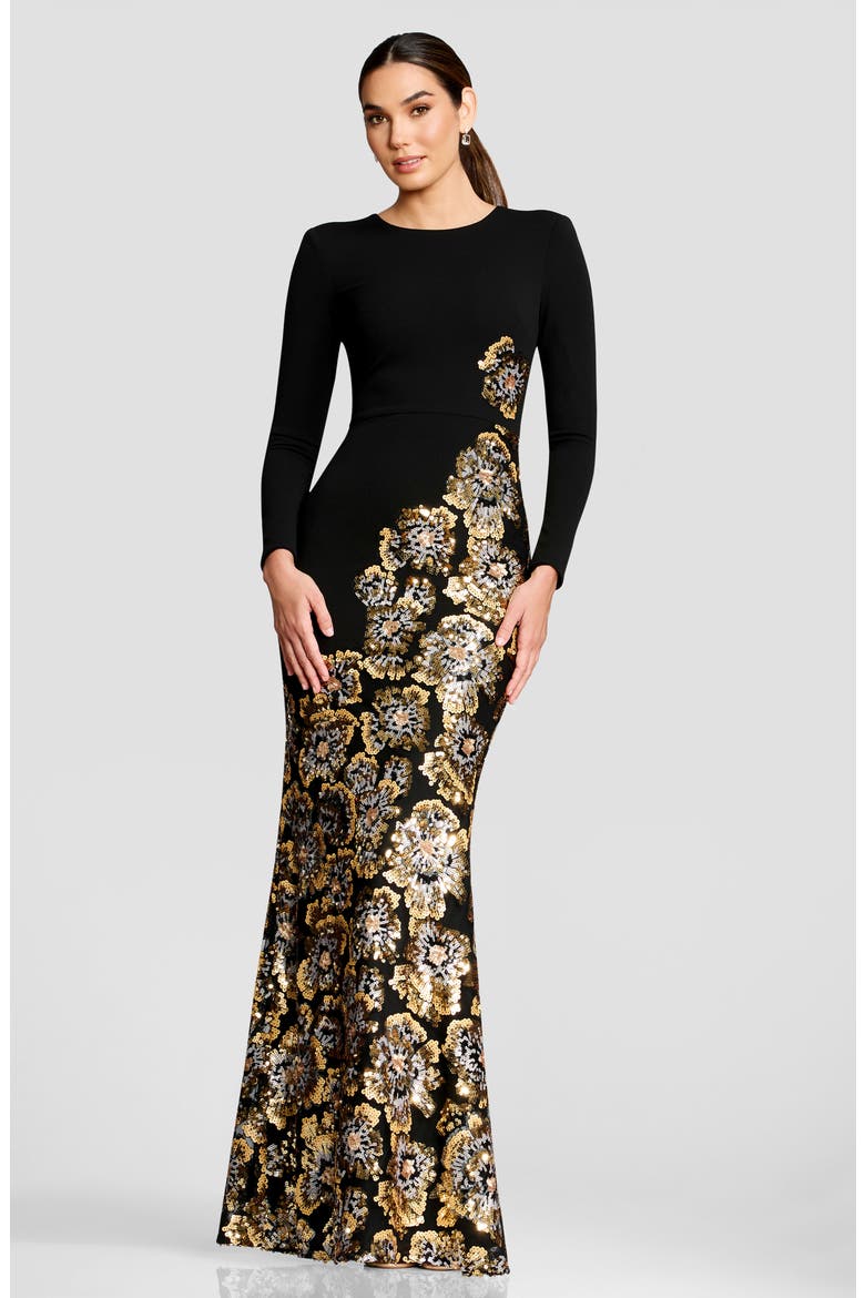 Anitza Sequin Long Sleeve Mermaid Gown, Alternate, color, GOLD MULTI